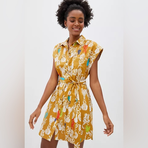 MAEVE Anthropologie Toni Tunic Shirt Dress XS Bohemian Button Down Tropical Fire - Picture 1 of 15